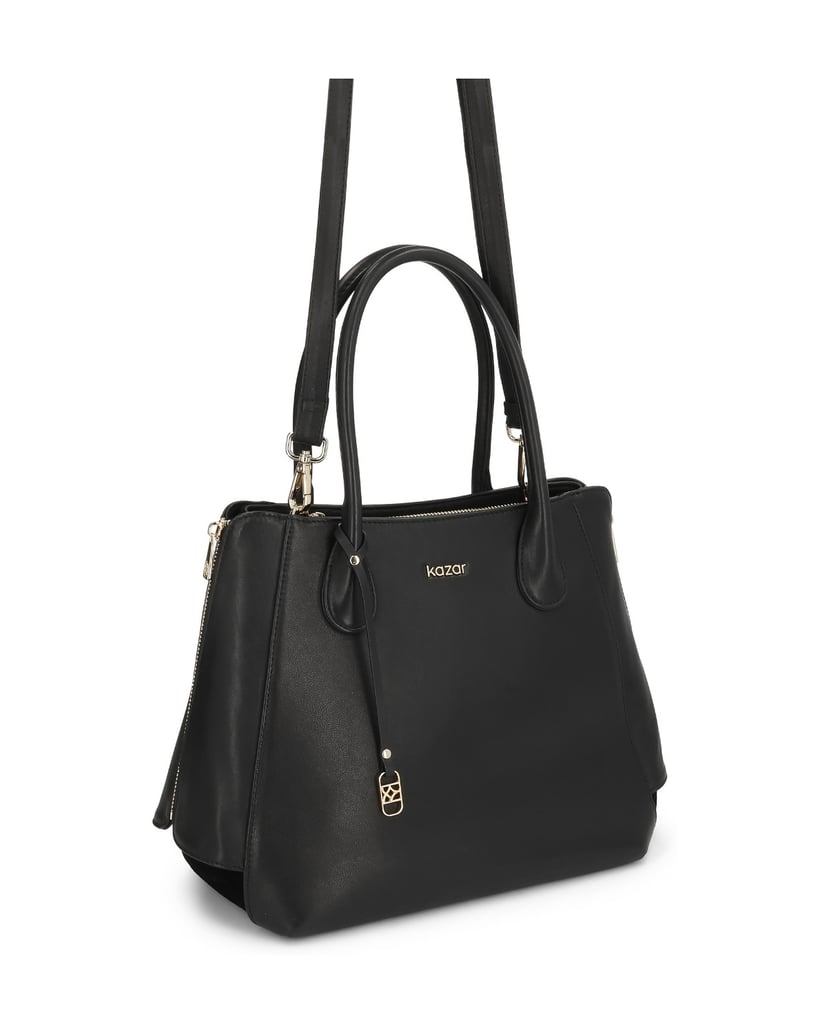 Kazar-Tasche-aus-schwarzem-Leder-in-Schwarz-mit-verbreiterten-Seiten-schwarz