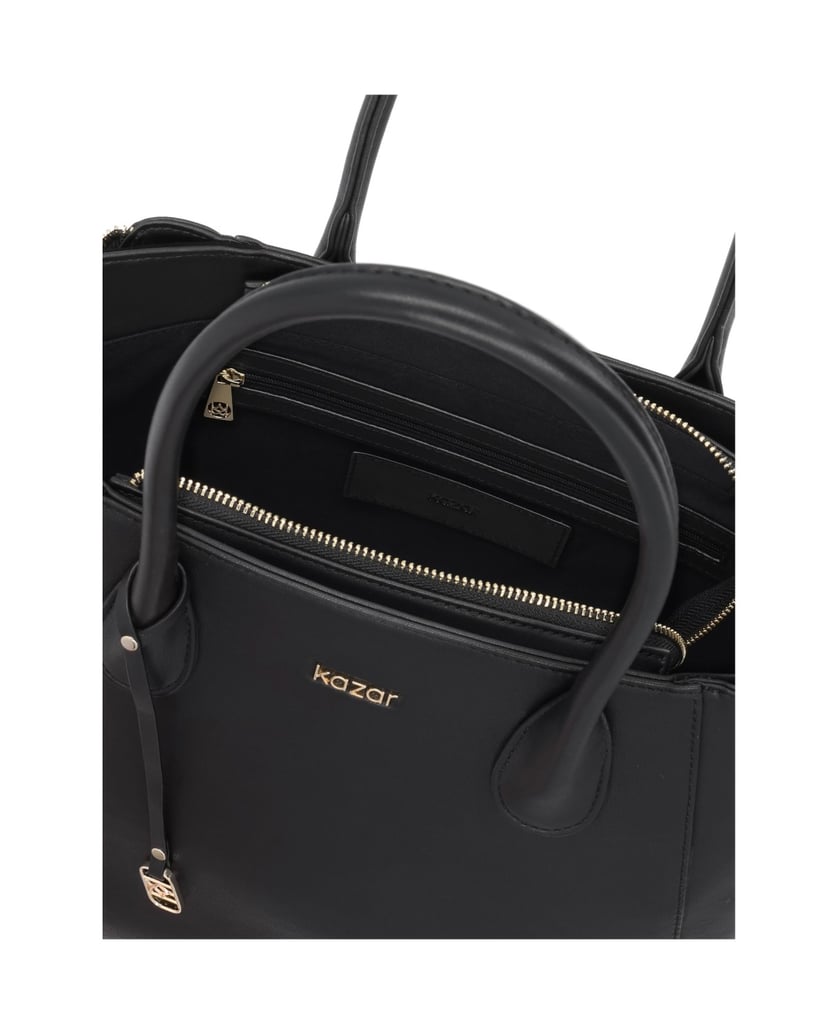 Kazar-Tasche-aus-schwarzem-Leder-in-Schwarz-mit-verbreiterten-Seiten-schwarz