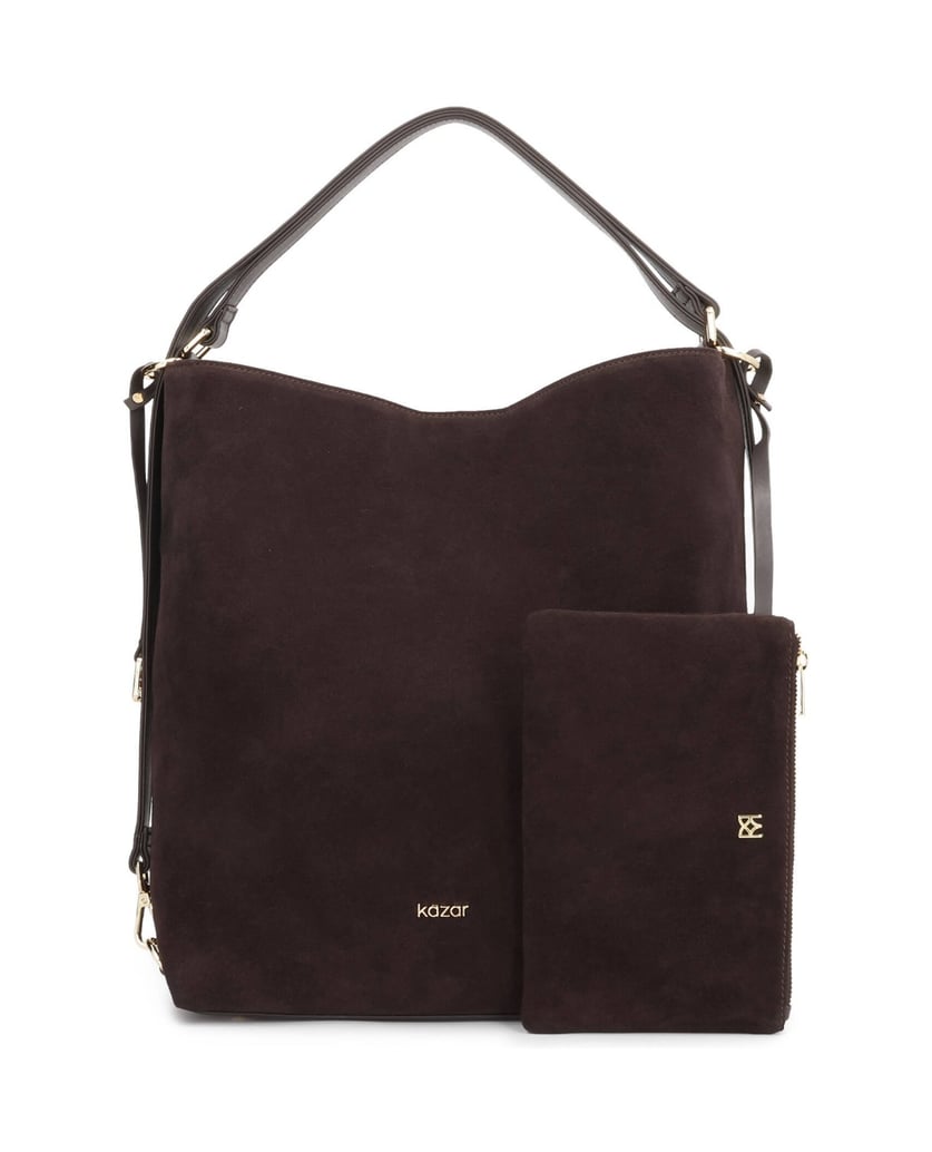 Kazar-Large-suede-pouch-bag-tmavě-hnědá