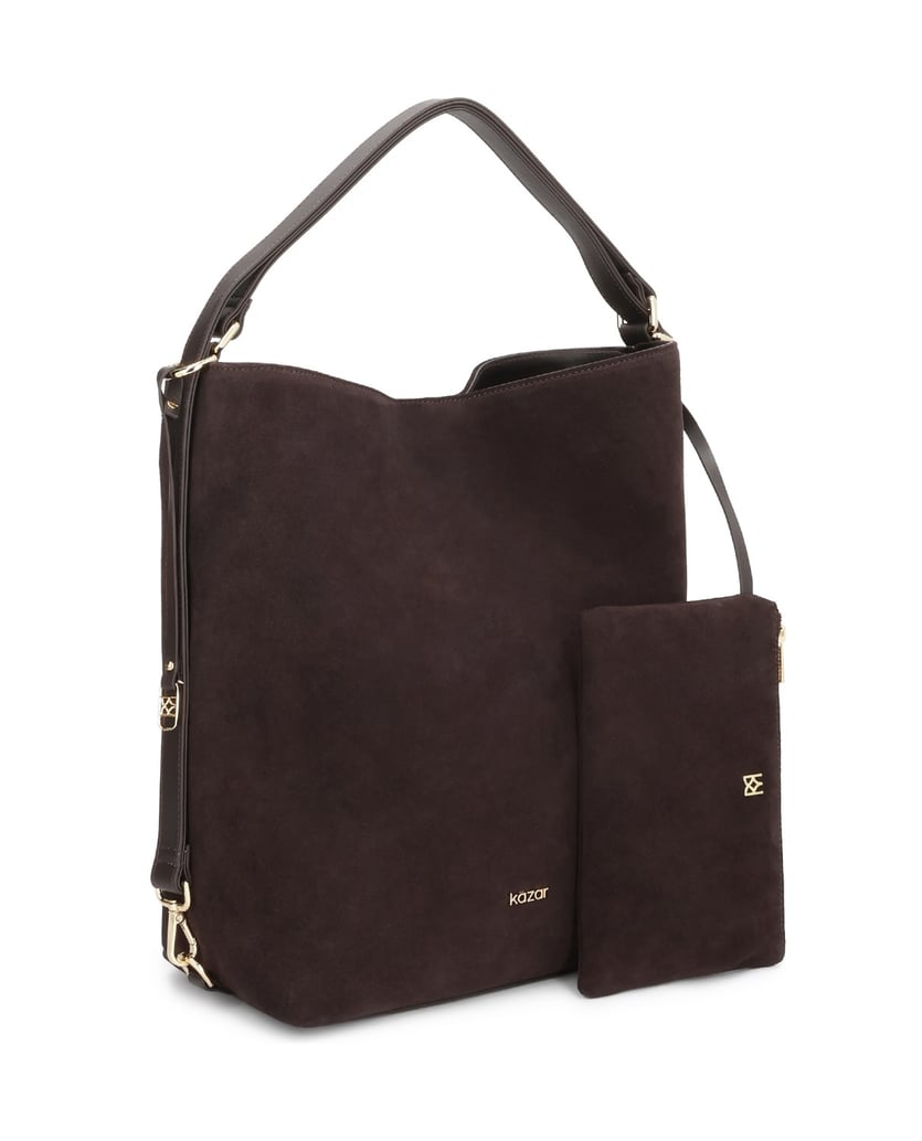 Kazar-Large-suede-pouch-bag-tmavě-hnědá