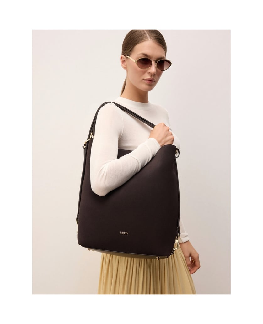 Kazar-Large-suede-pouch-bag-tmavě-hnědá