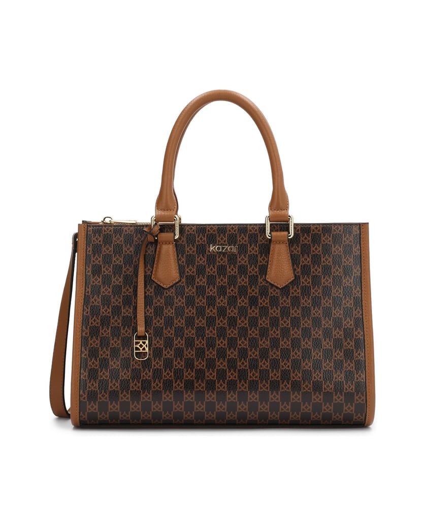 Kazar-Leather-handbag-with-monograms-and-metal-details-tmavá-hnedá