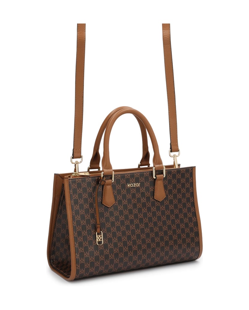 Kazar-Leather-handbag-with-monograms-and-metal-details-tmavá-hnedá