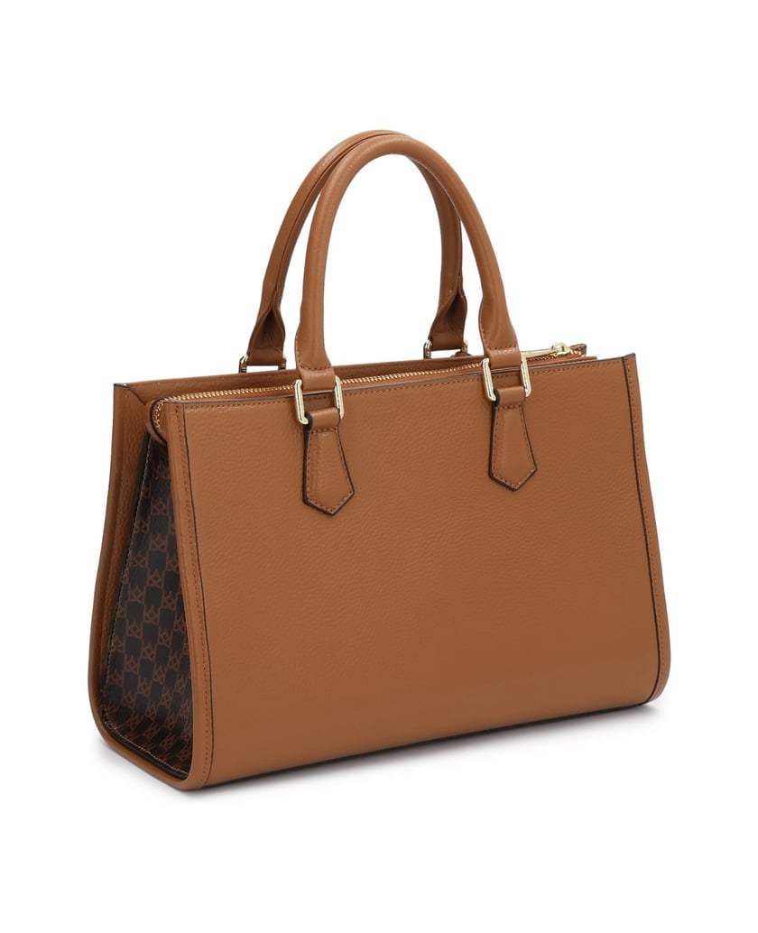 Kazar-Leather-handbag-with-monograms-and-metal-details-tmavá-hnedá