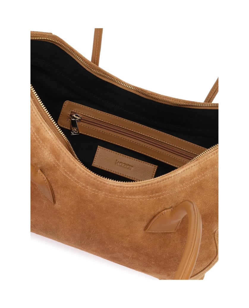 Kazar-Elegant-suede-bag-with-a-boat-shape-velbloudí
