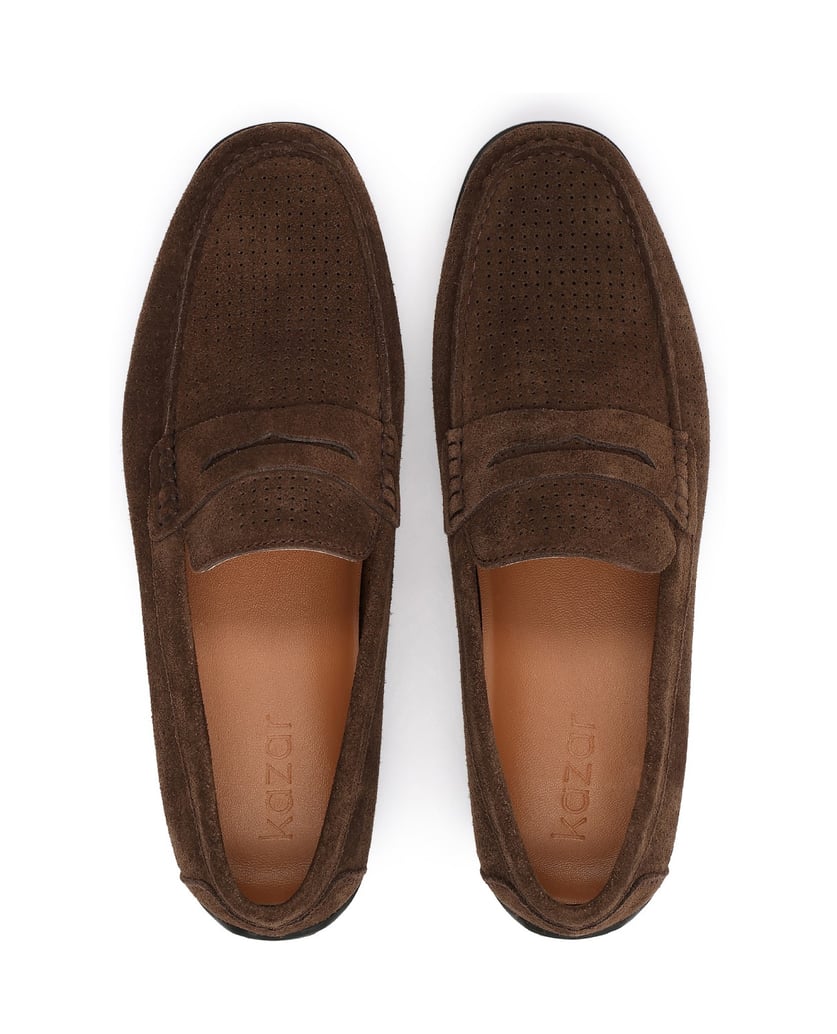 Kazar-Brown-perforated-suede-moccasins-hnedá