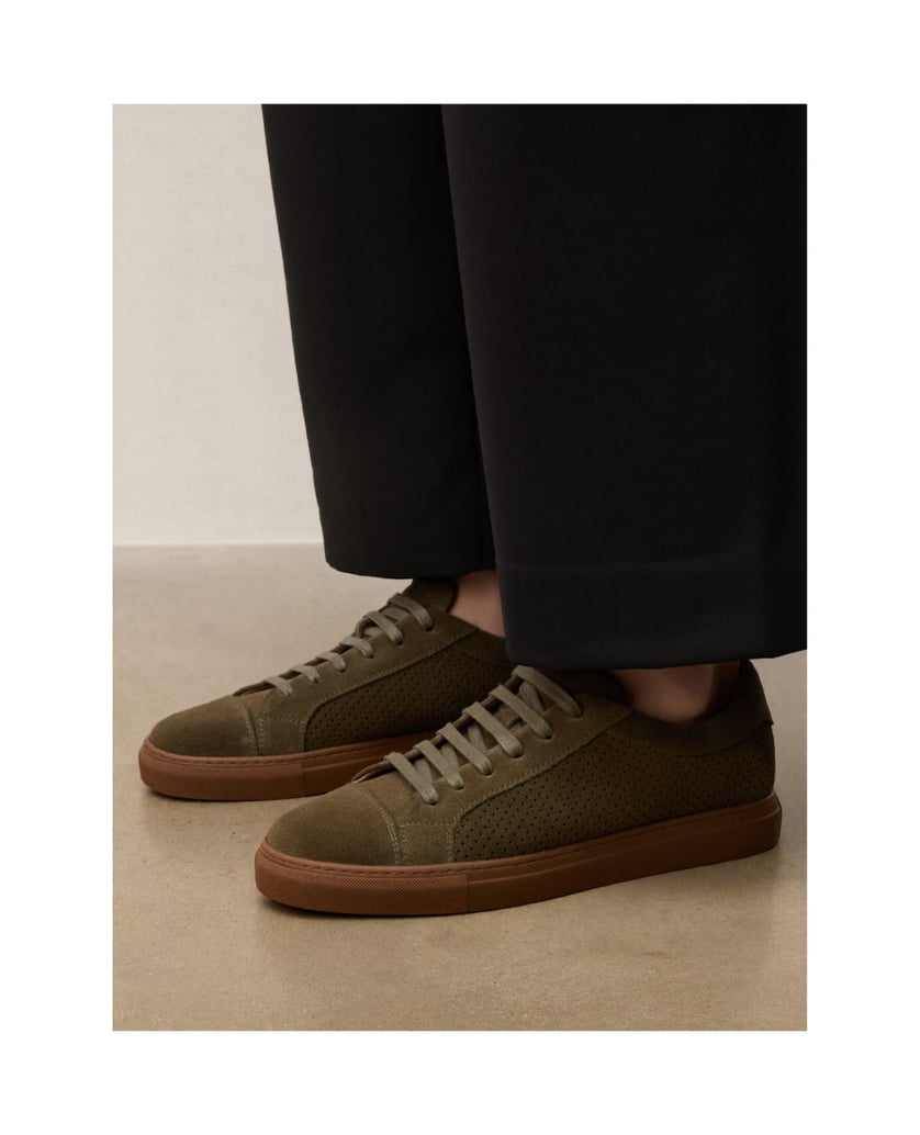 Kazar-Suede-sneakers-with-perforations-olivová