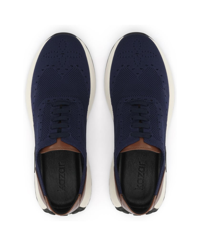 Kazar-Dunkelblaue-Herren-Sneakers-aus-Gewebe-mit-braunen-Einsätzen-dunkelblau