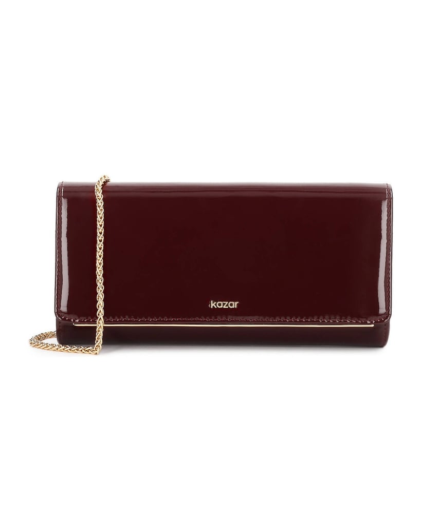 Kazar-Maroon-patent-chain-handbag-červená