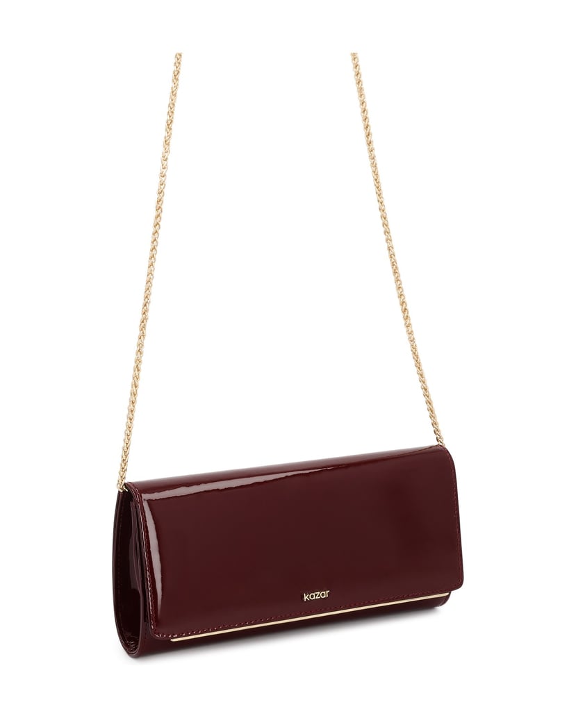 Kazar-Maroon-patent-chain-handbag-červená