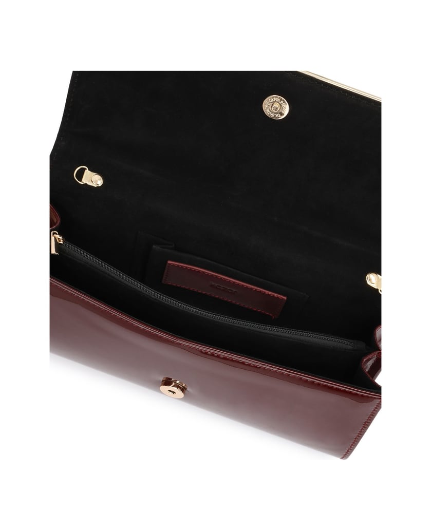 Kazar-Maroon-patent-chain-handbag-červená