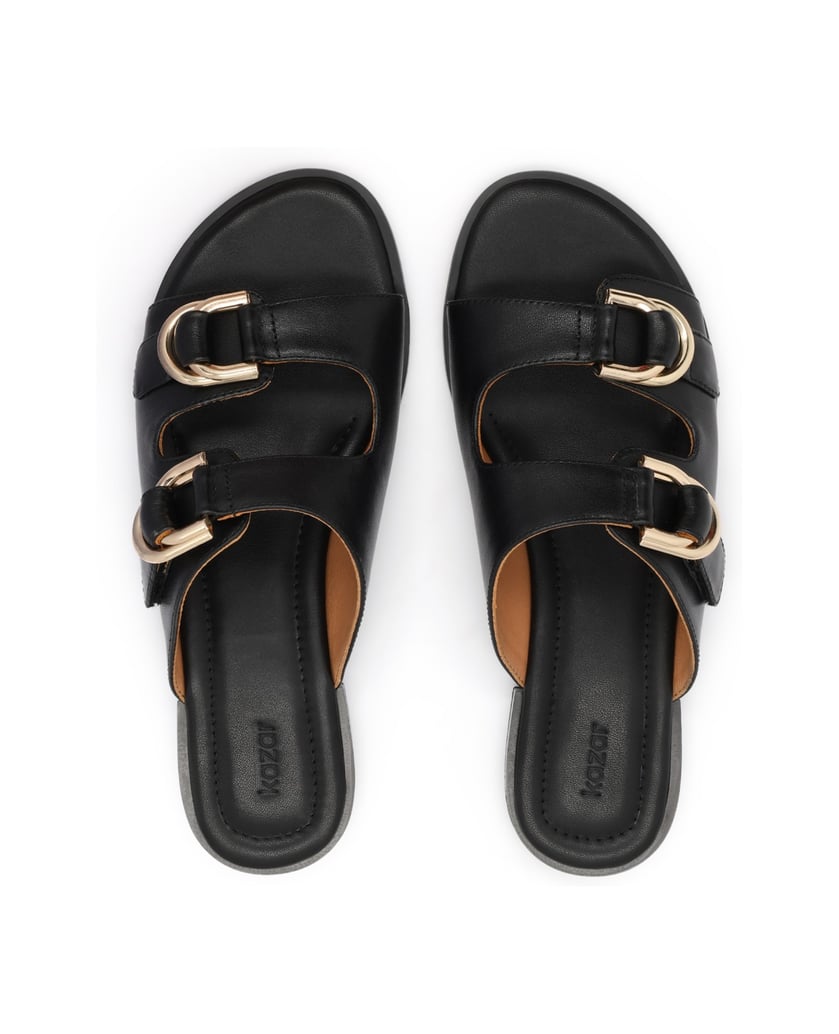 Kazar-Leather-slides-with-Velcro-strap-čierna