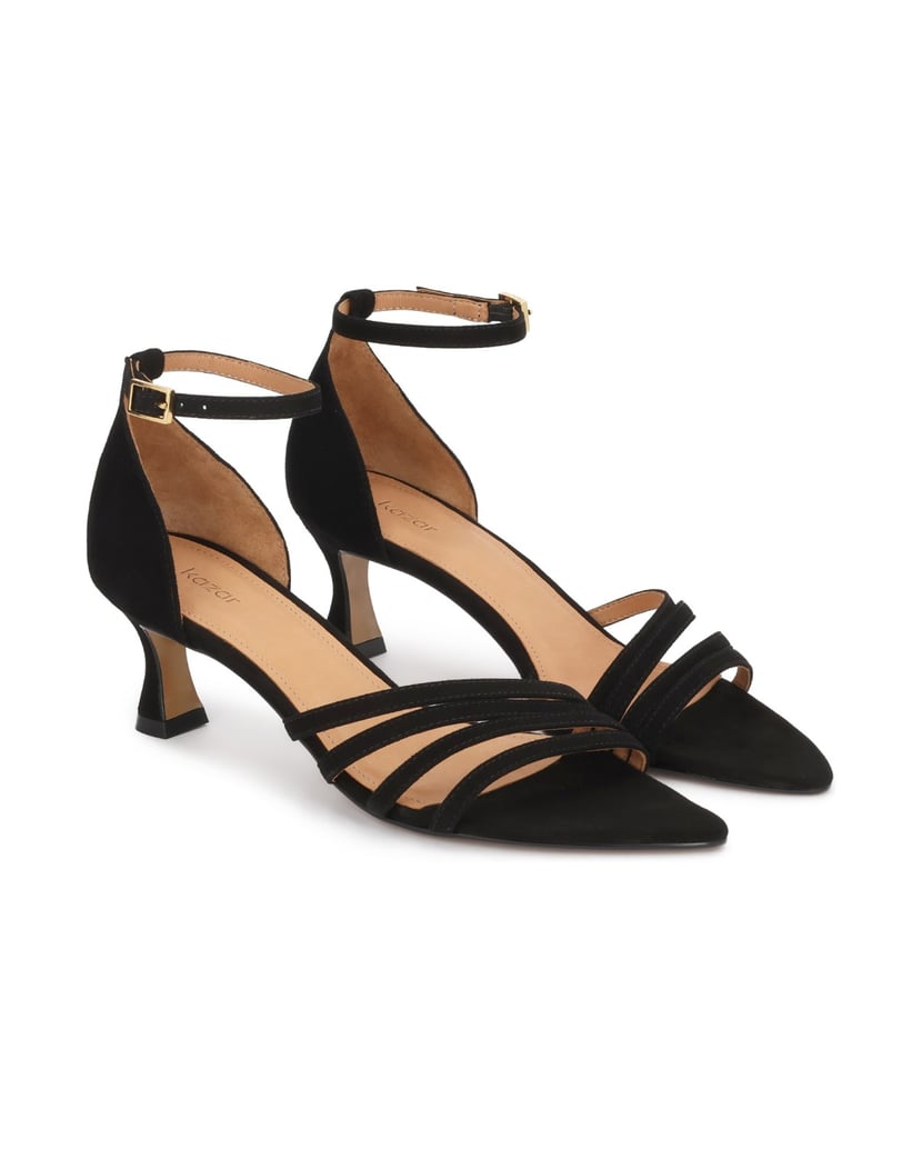 Kazar-Black-suede-duck-heel-sandals-černá
