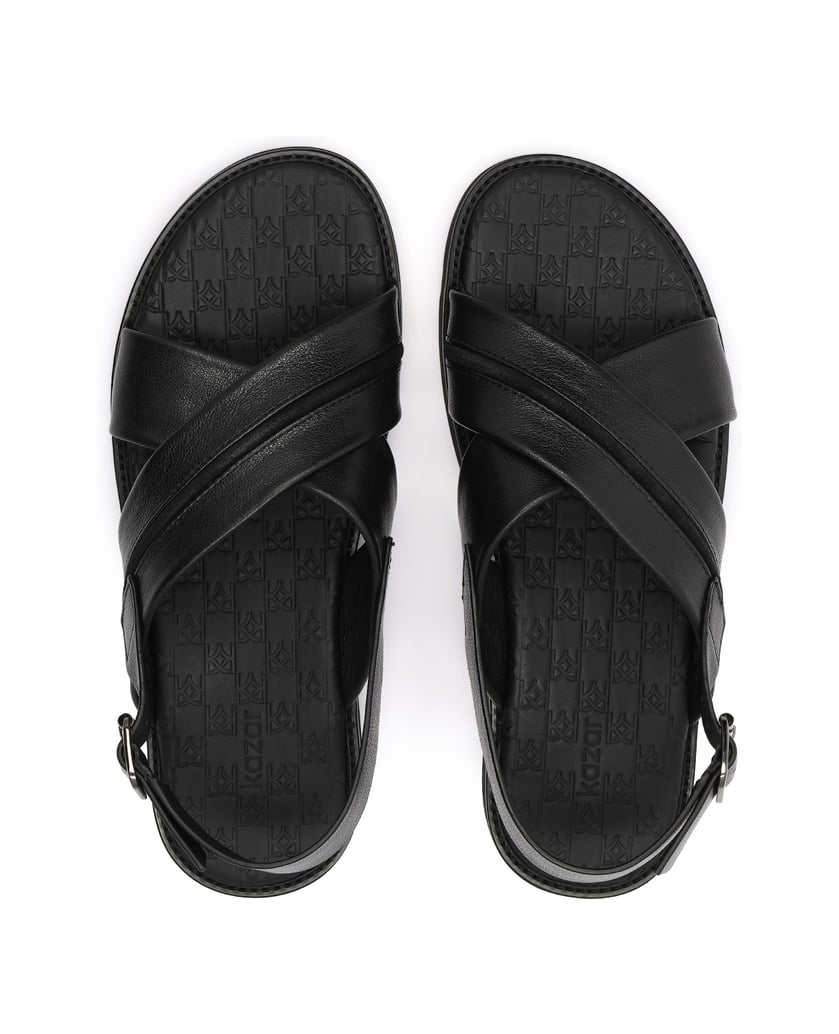 Kazar-Black-leather-men's-sandals-with-criss-crossing-belts-černá