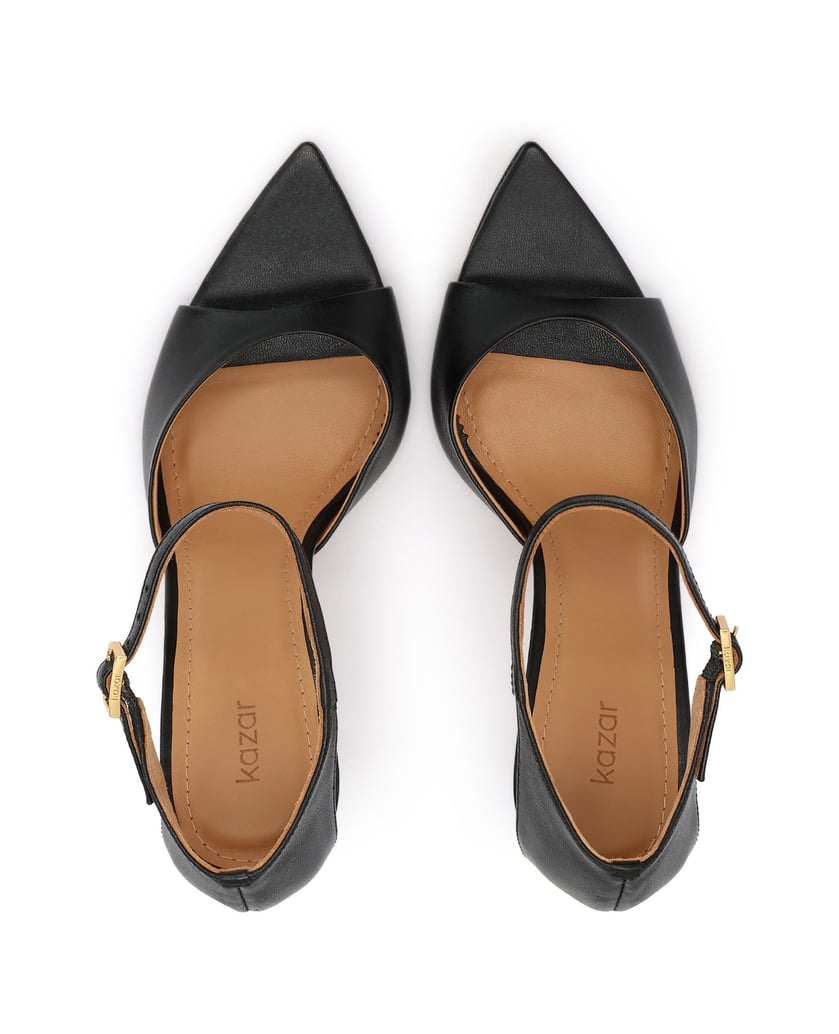 Kazar-Pumps-aus-schwarzem-Leder-in-Schwarz-mit-Gürteln-um-den-Knöchel-und-einem-stöckelschuhähnlichen-Absatz-schwarz