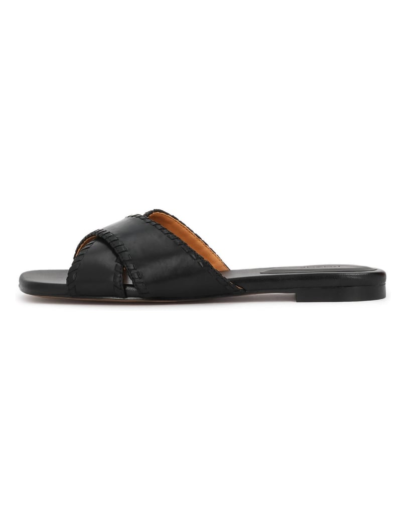 Kazar-Flache-Flip-Flops-aus-Leder-mit-breiten-Gürteln-schwarz