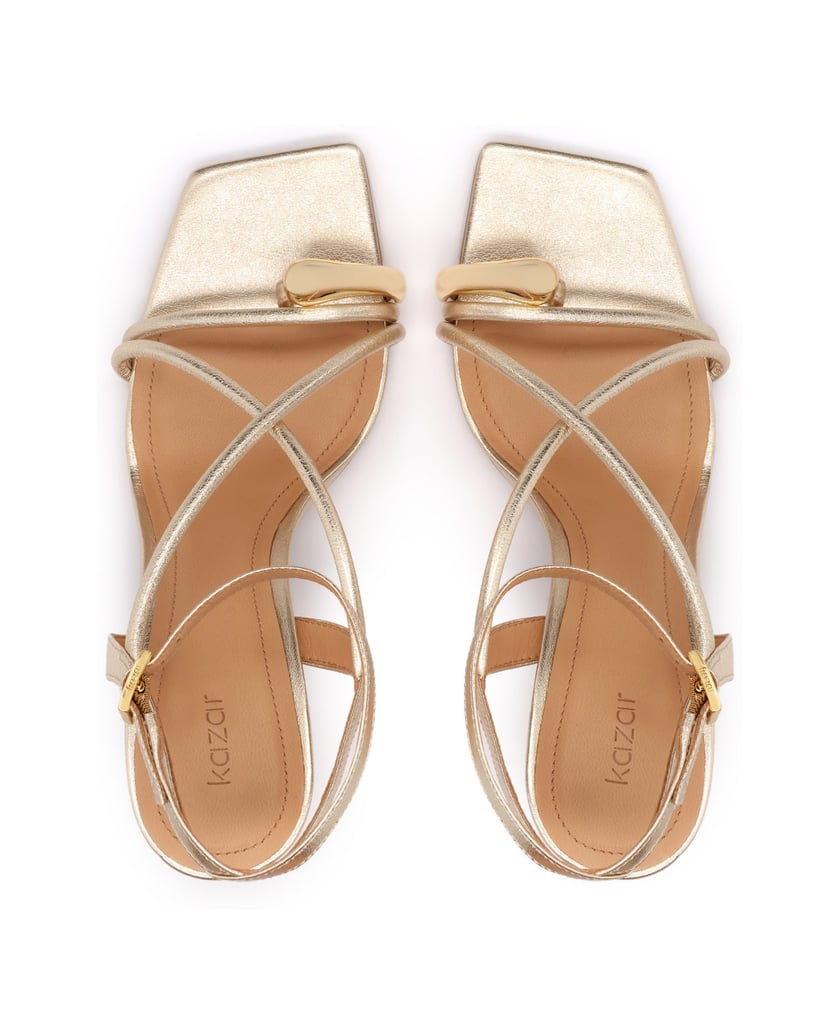 Kazar-Gold-leather-stiletto-sandals-with-decorative-toe-strap-zlatá