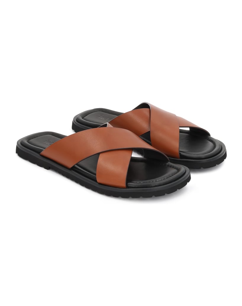 Kazar-Brown-leather-slides-with-wide-straps-hnedá