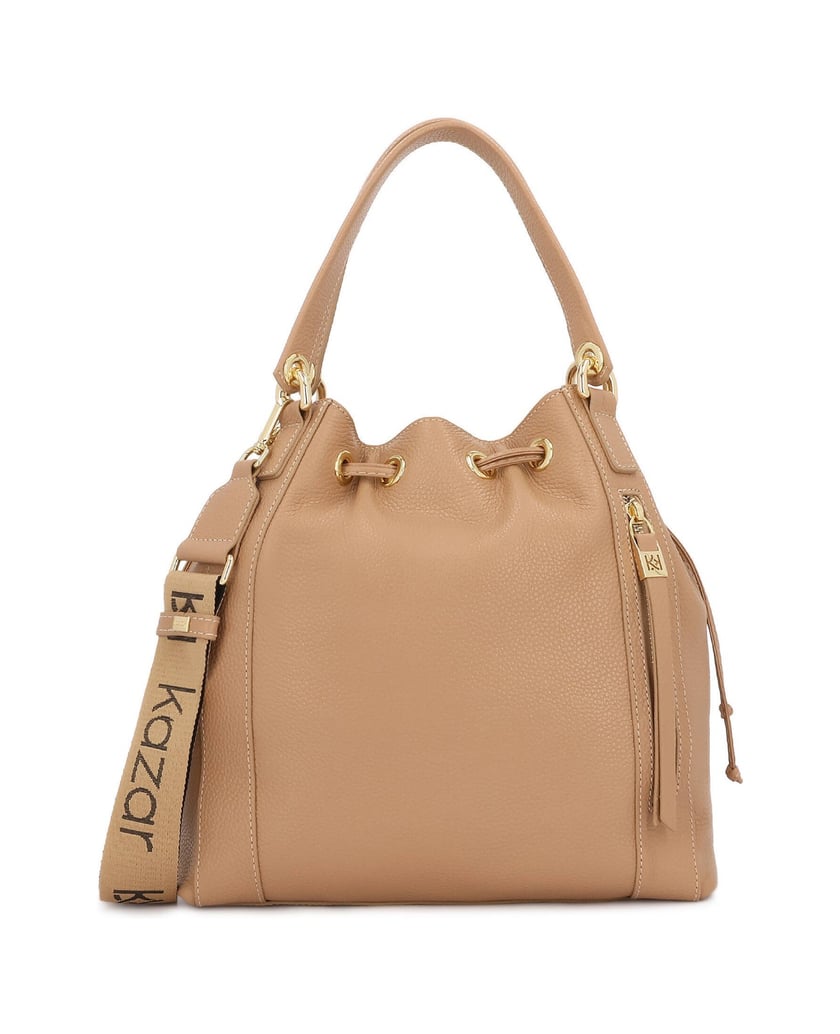 Kazar-Beige-leather-bucket-bag-with-strap-béžová