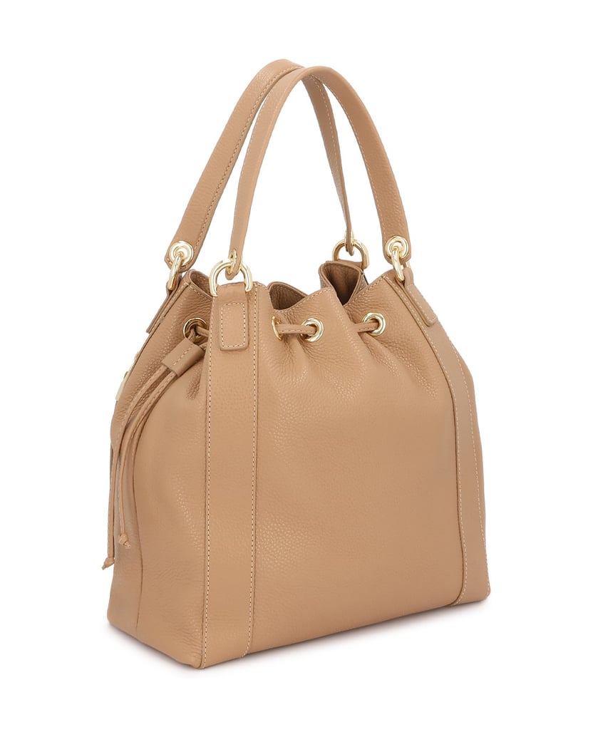 Kazar-Beige-leather-bucket-bag-with-strap-béžová