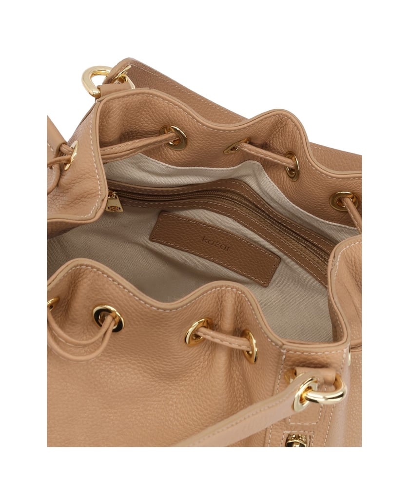 Kazar-Beige-leather-bucket-bag-with-strap-béžová