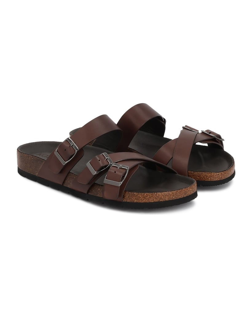 Kazar-Leather-slides-with-adjustable-straps-hnědá