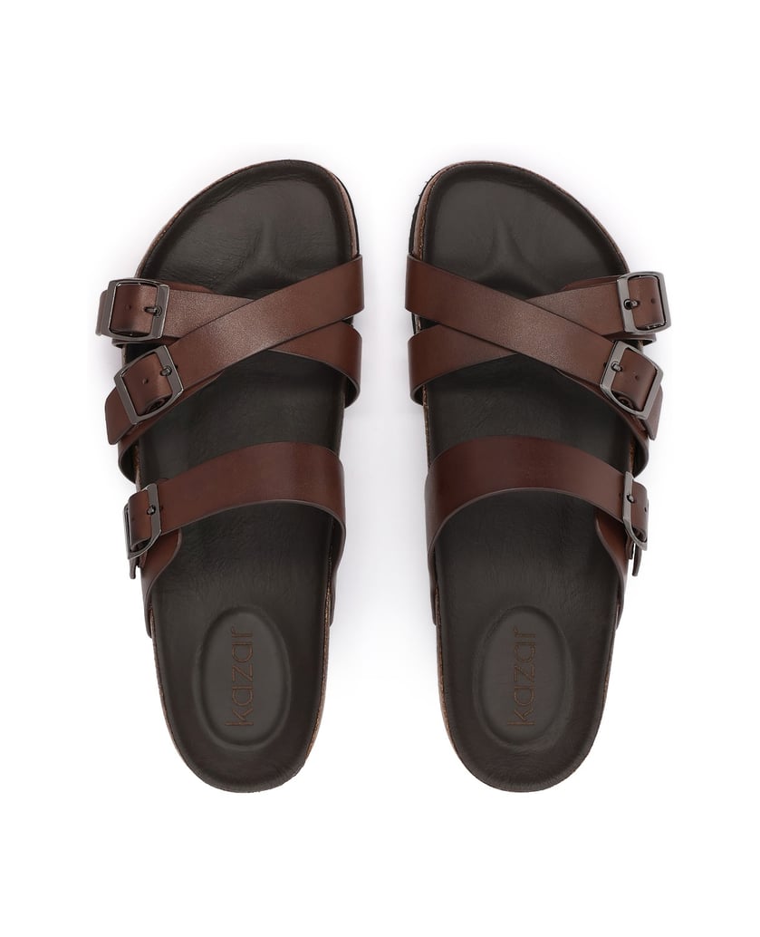Kazar-Leather-slides-with-adjustable-straps-hnědá