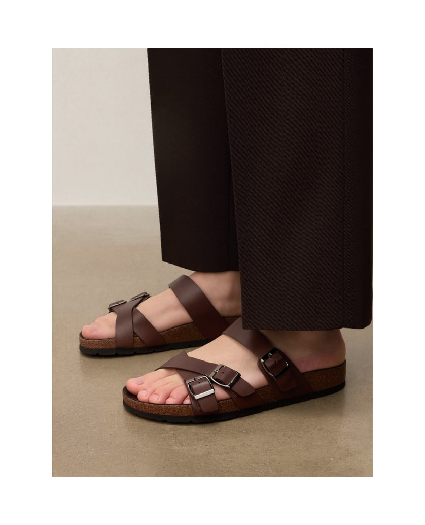 Kazar-Leather-slides-with-adjustable-straps-hnědá