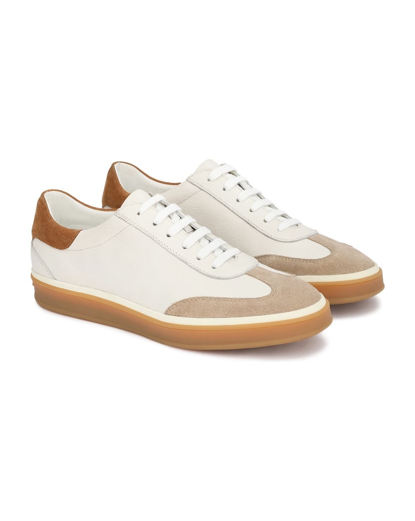Kazar-Herren-Sneakers-aus-weißem-Leder-mit-Toe-cap-aus-Wildleder-weiss