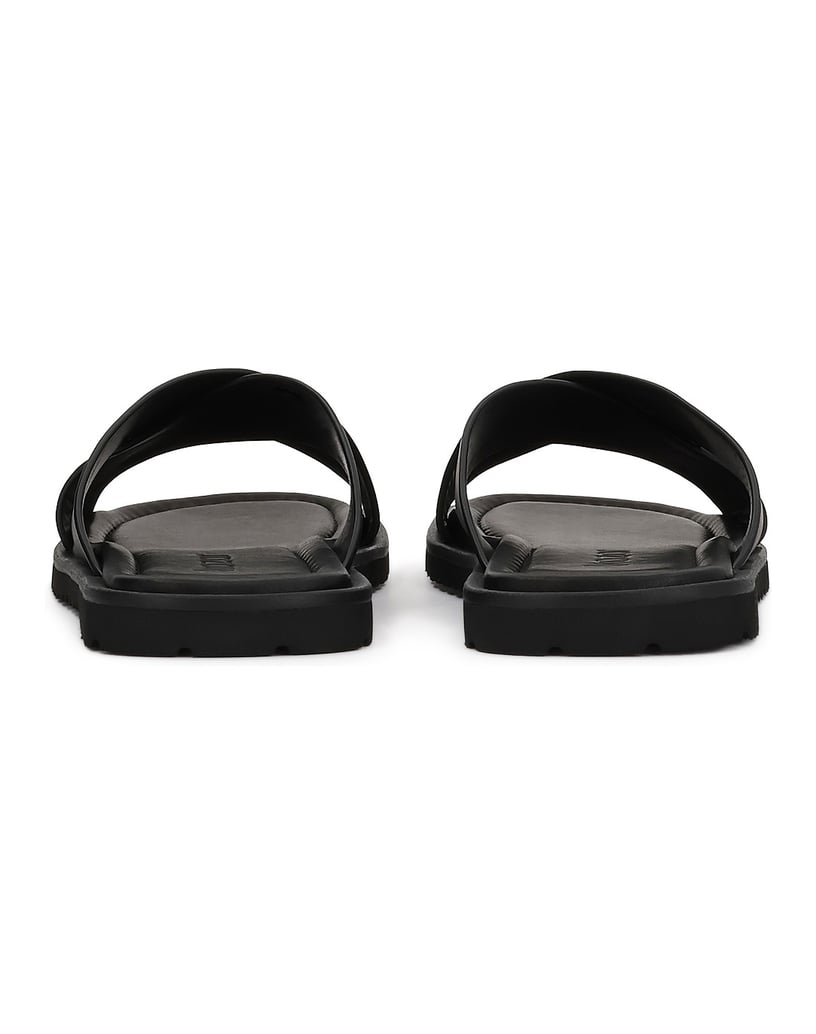 Kazar-Black-leather-slides-with-crossed-straps-černá