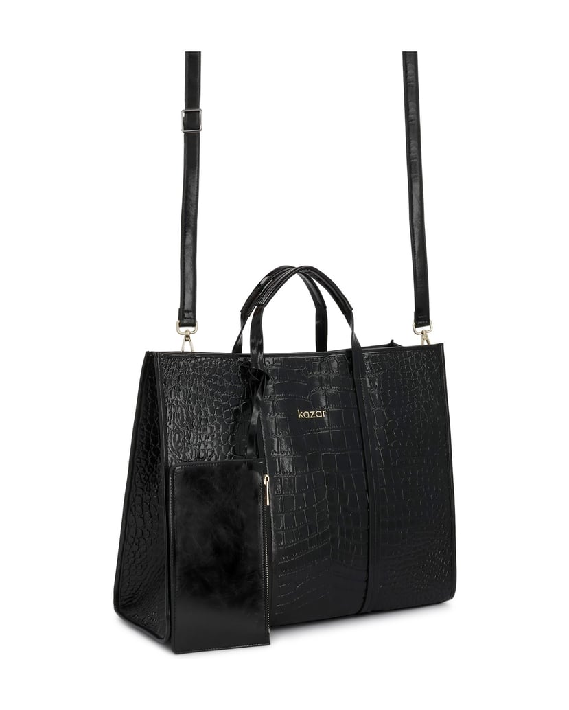 Kazar-Large-leather-bag-in-crocodile-pattern-čierna