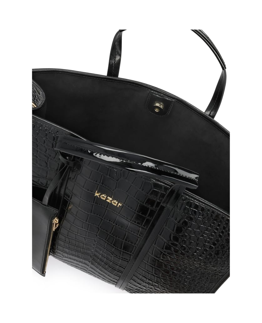 Kazar-Large-leather-bag-in-crocodile-pattern-čierna