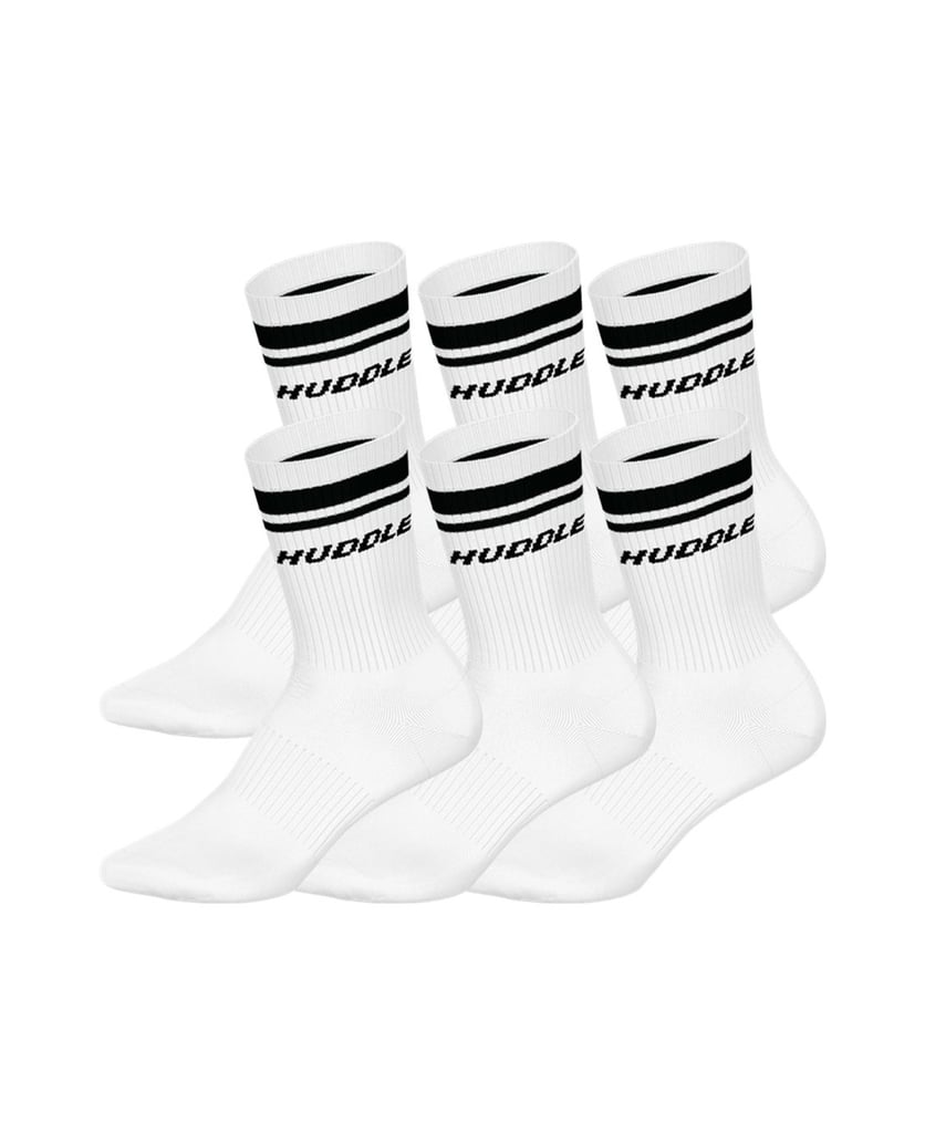 HUDDLE-Unisex-Socken-6er-Pack-HUDDLE-6pk-Crew-Socks-Double-Stripe-weiss
