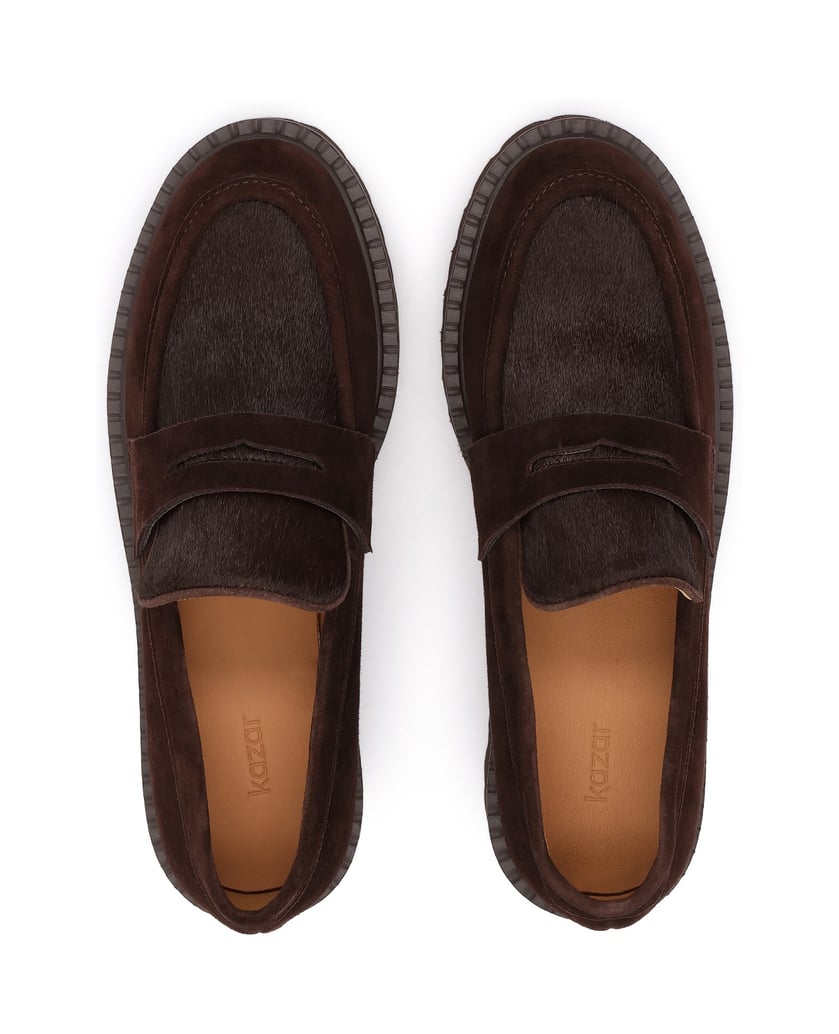Kazar-Brown-suede-slip-on-shoes-with-natural-hair-finish-insert-hnedá