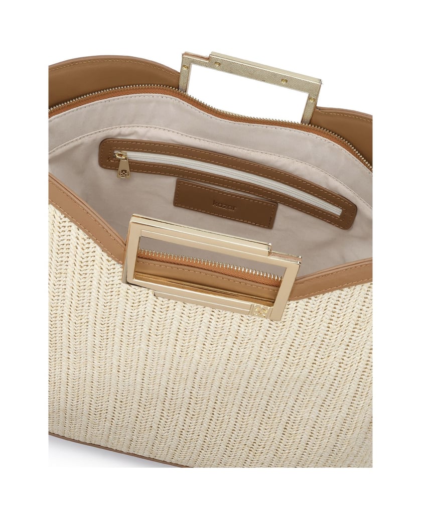 Kazar-Handbag-in-beige-raffia-and-brown-leather-béžová