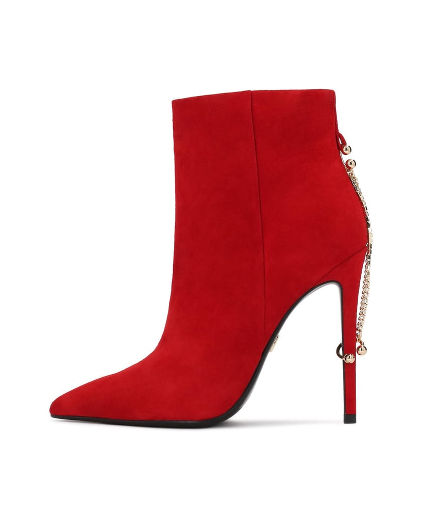 Kazar-Red-booties-with-chain-heel-červená