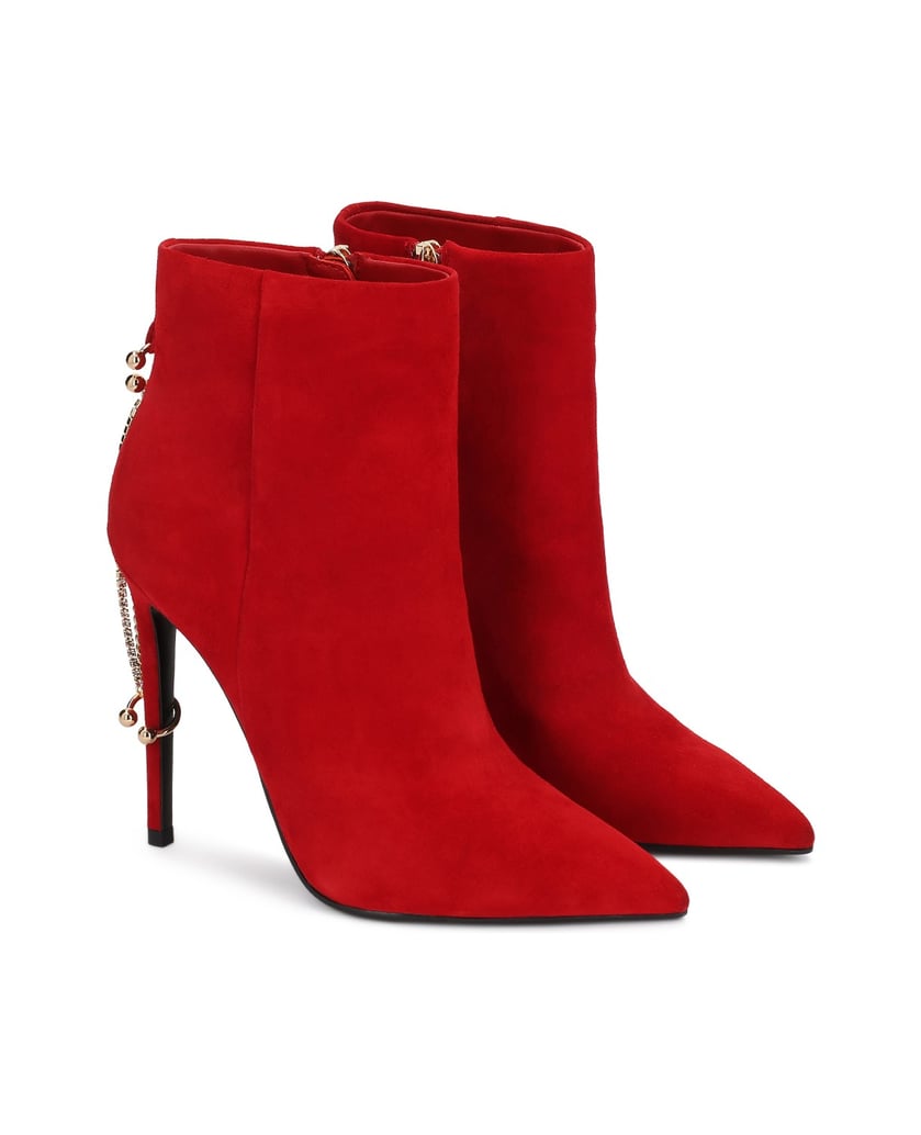 Kazar-Red-booties-with-chain-heel-červená