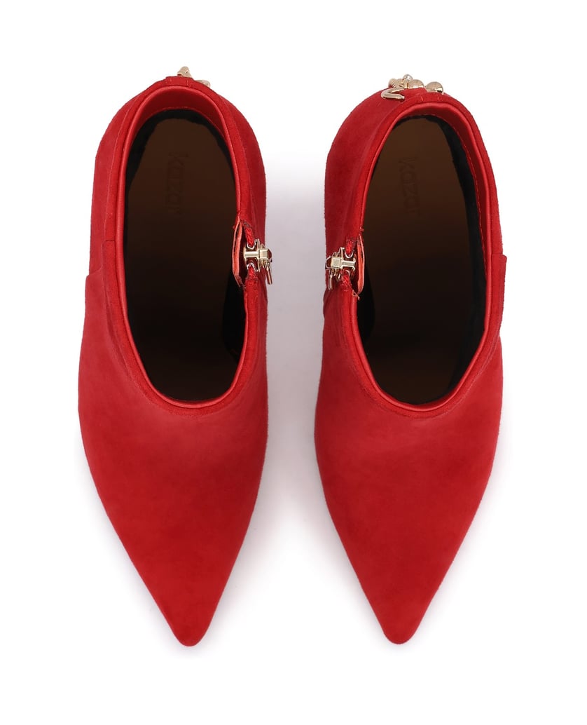 Kazar-Red-booties-with-chain-heel-červená