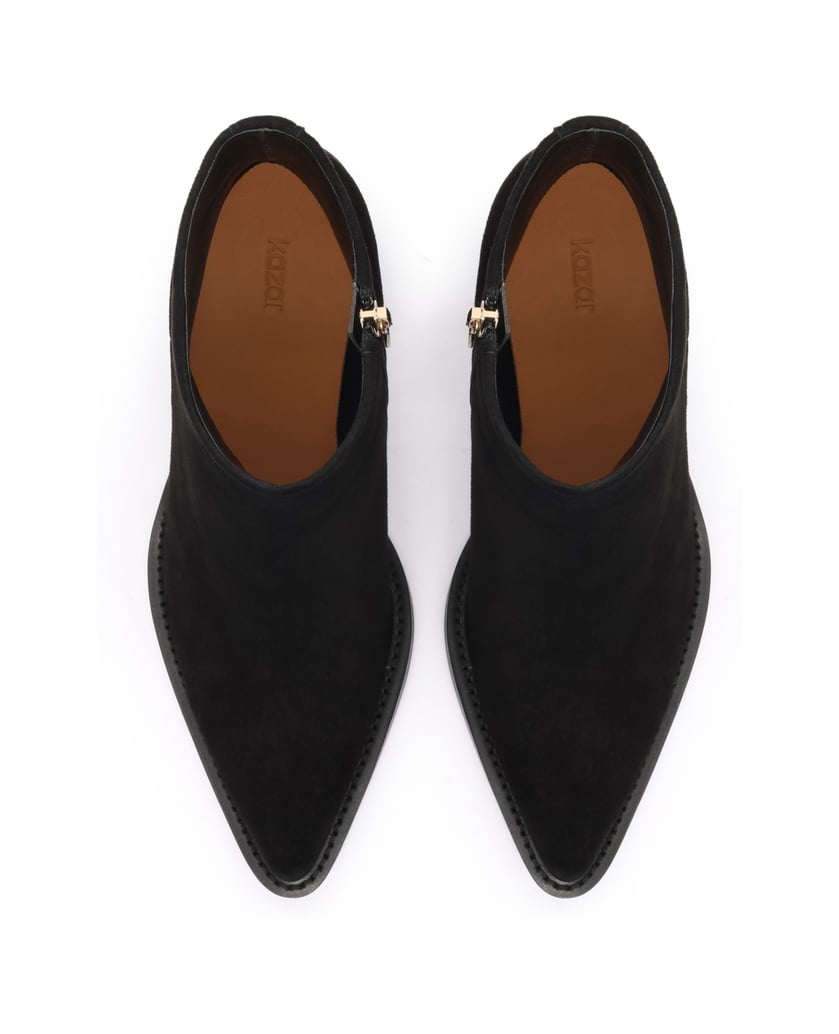 Kazar-Black-suede-zippered-booties-with-extended-toe-box-černá