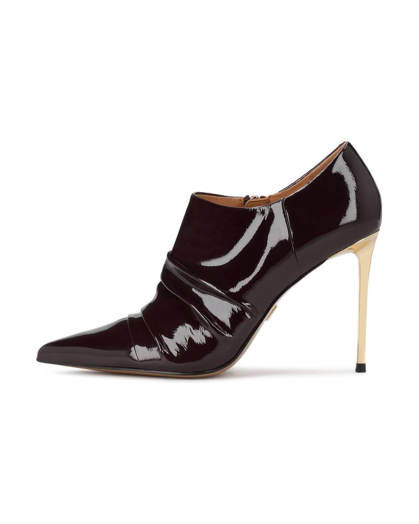 Kazar-Lacquered-booties-with-crinkle-upper-and-gold-heel-červená