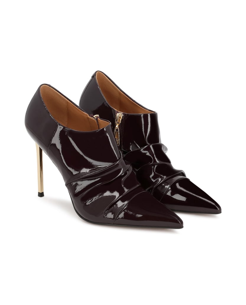 Kazar-Lacquered-booties-with-crinkle-upper-and-gold-heel-červená