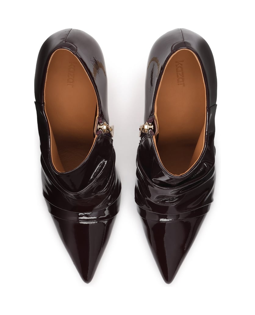 Kazar-Lacquered-booties-with-crinkle-upper-and-gold-heel-červená