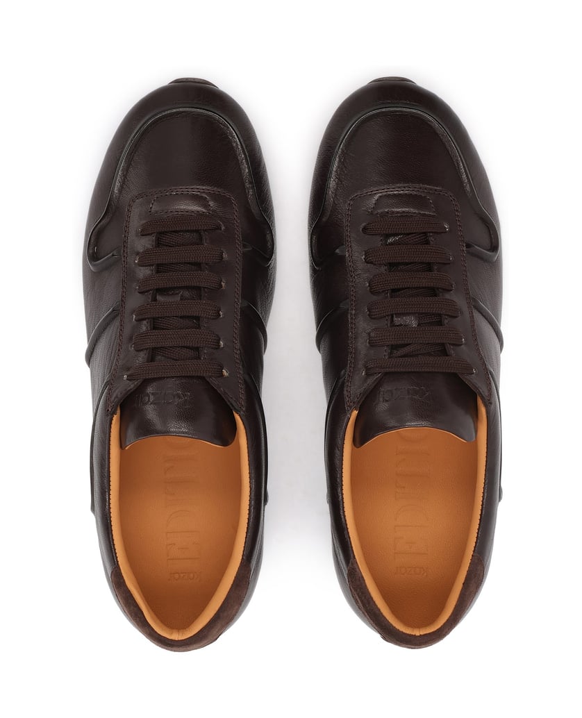 Kazar-Leather-sneakers-with-suede-insert-at-heel-tmavě-hnědá
