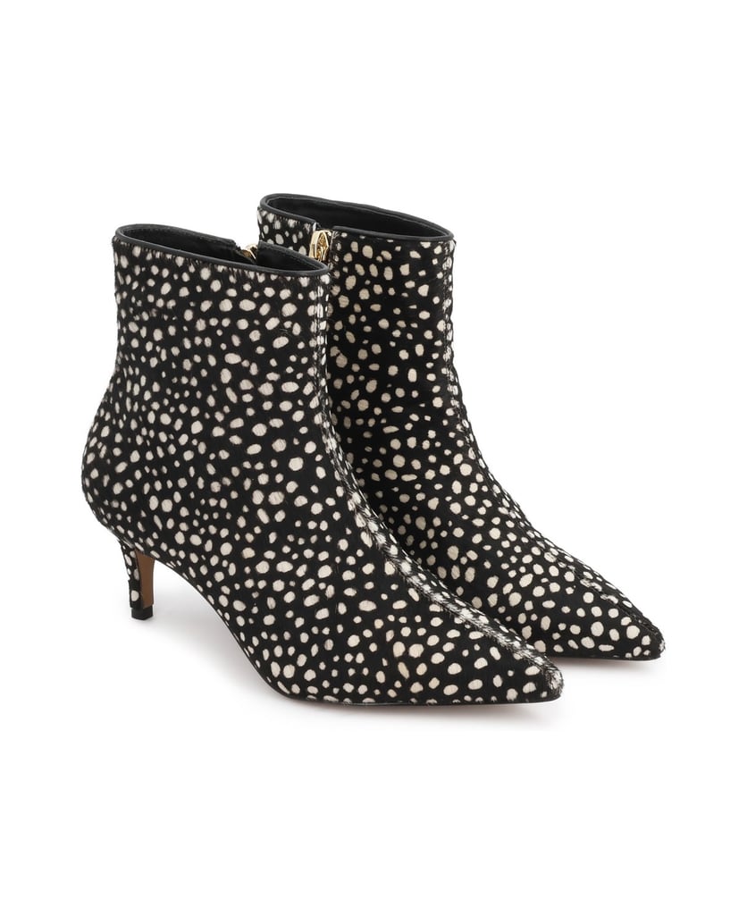 Kazar-Leather-with-natural-hair-finish-zippered-booties-with-white-polka-dots-čierna