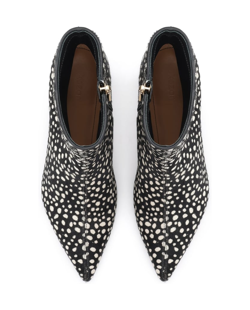 Kazar-Leather-with-natural-hair-finish-zippered-booties-with-white-polka-dots-čierna