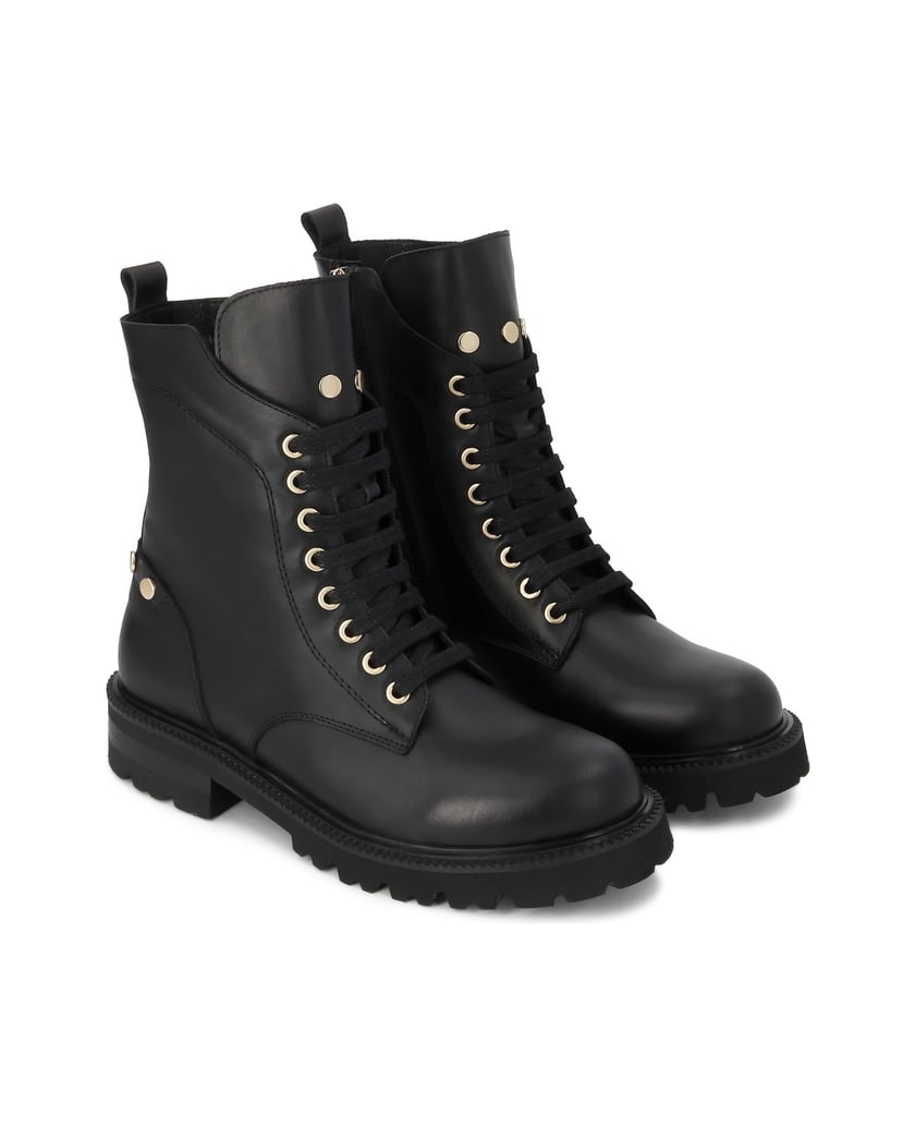 Kazar-Flat-ankle-boots-in-leather-with-metal-rivets-čierna