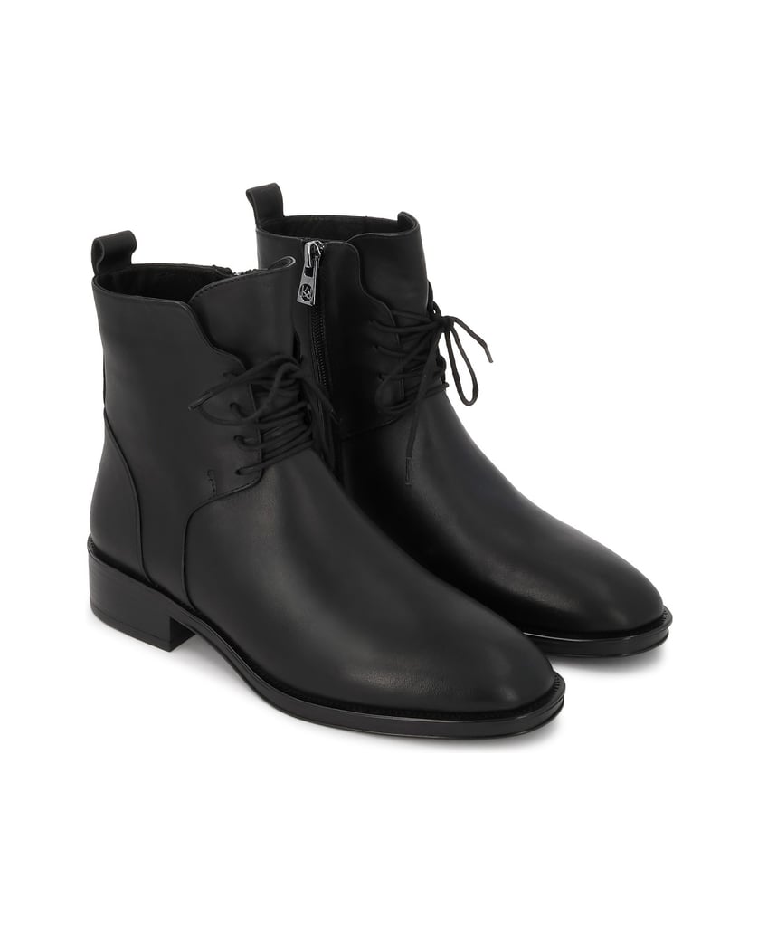 Kazar-Black-women's-genuine-leather-Flat-Ankle-Boots-with-low-heel-čierna