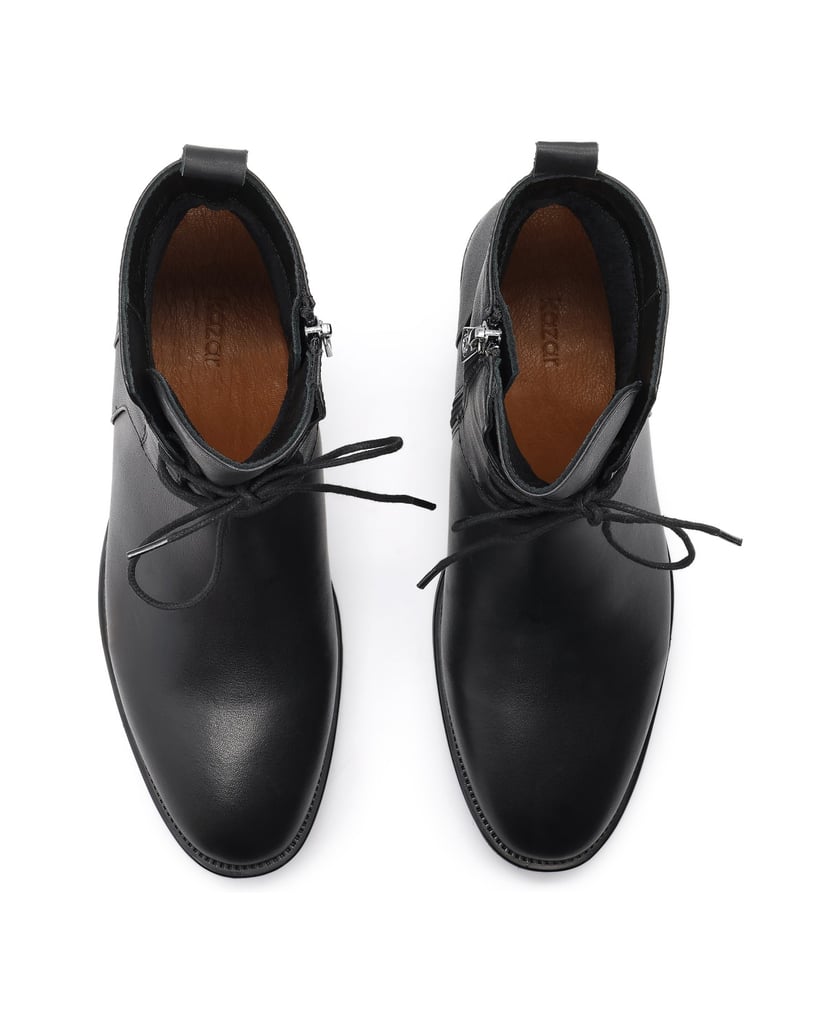 Kazar-Black-women's-genuine-leather-Flat-Ankle-Boots-with-low-heel-čierna