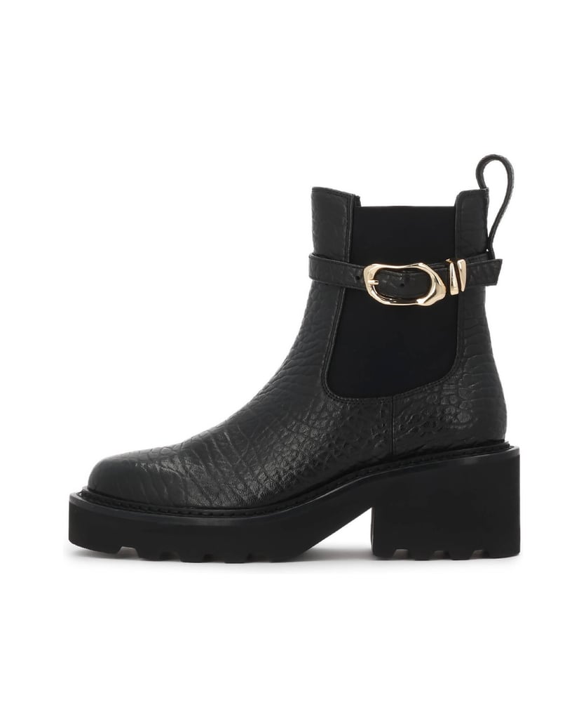 Kazar-Black-textured-leather-booties-with-detachable-strap-čierna