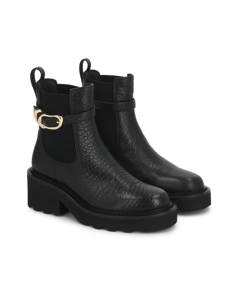 Kazar-Black-textured-leather-booties-with-detachable-strap-čierna